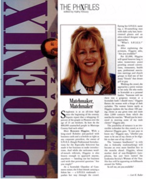 Roseann Higgins, SPIES, single professionals, matchmaker, matchmaking service, Phoenix Magazine, Phoenix, Scottsdale, Scottsdale Chamber of Commerce, looking for love, Woman of the Year, Leukemia & Lymphoma Society